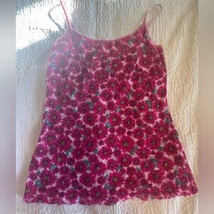 Pink Floral Lace Semi Sheer Hanky Panky Tank Top Size M